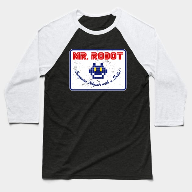 Mr. Robot "Computer Repair With A Smile" Baseball T-Shirt by CultureClashClothing
